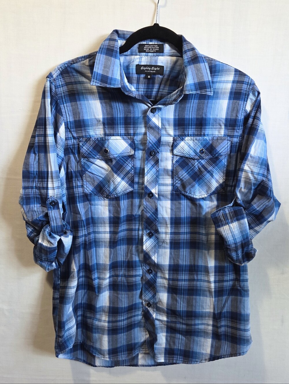 Eighty Eight Blue White Flannel Button Up M